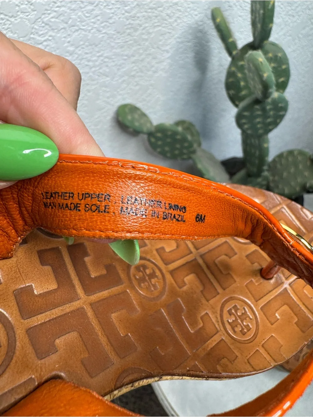 Tory Burch Y2K orange strap wedge thong size 6